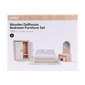Wooden Dollhouse Bedroom Furniture Set